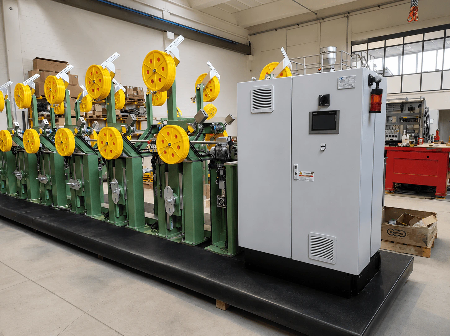 Industrial machine with control panel and HMI integrated in the D&D workshop.