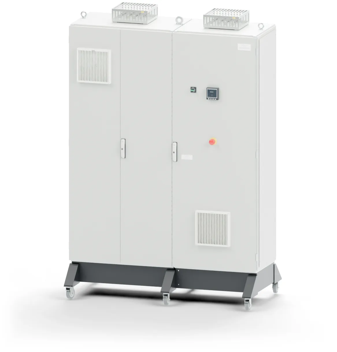 Un quadro elettrico D&D a due armadi: scorrendo, le tre ante si aprono sull'interno cablato